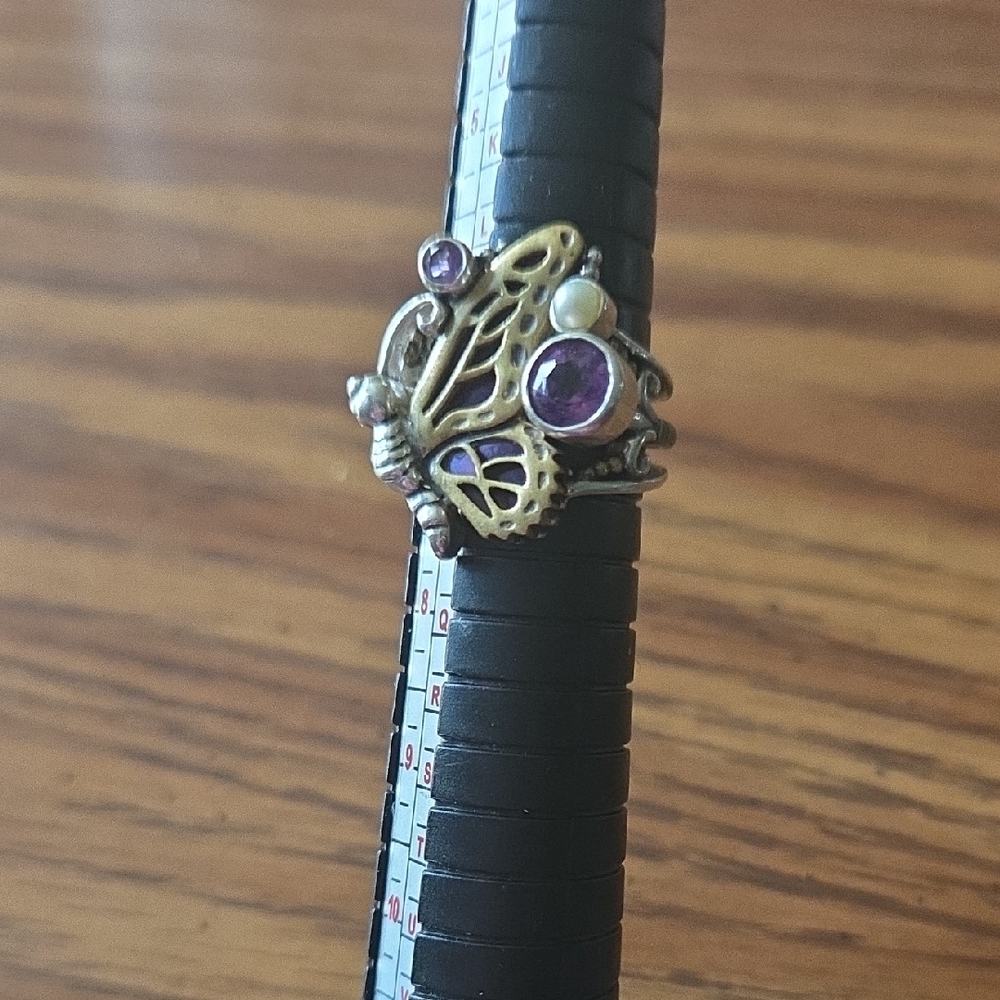 QVC Butterfly Ring with Purple and Gold Hues
